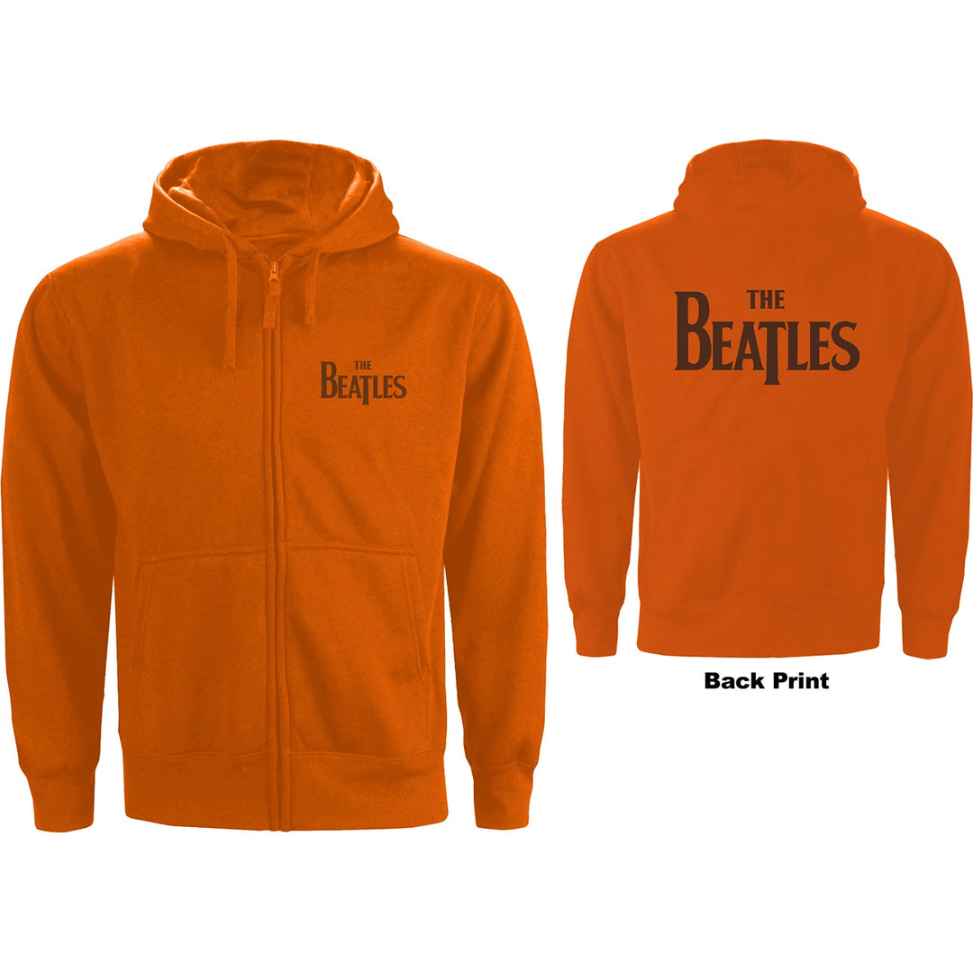THE BEATLES UNISEX ZIPPED HOODIE: DROP T LOGO (BACK PRINT)
