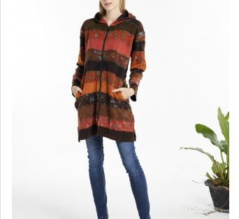 KI - Mushroom Patchwork Zip Hoodie Long Jacket