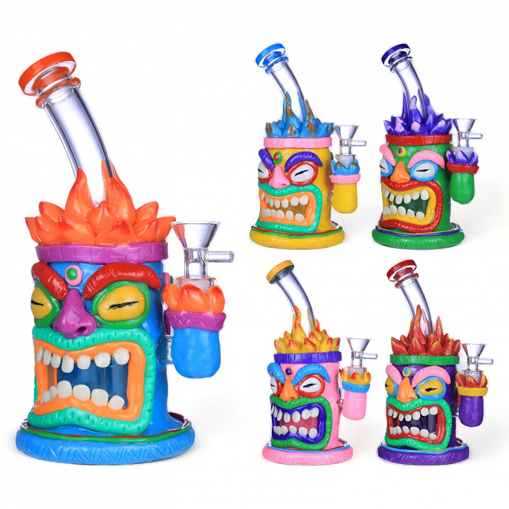 Clover Glass 8.5" Tiki Totem Head Water Pipe