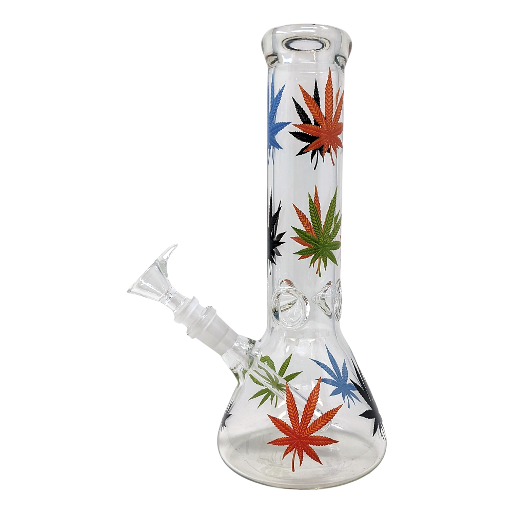 12" 5mm Glass Beaker Water Pipe - Leaf Art