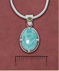 Tidepool - Oval Larimar & Peridot Pendant w/Silk Cord