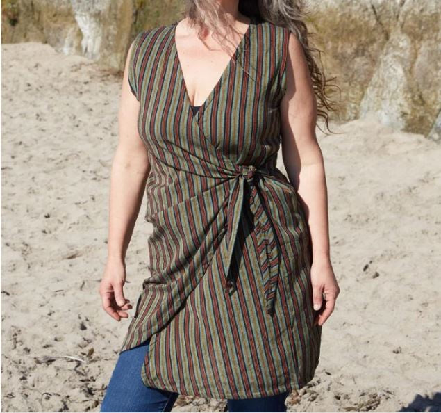 Zig Zag - Striped Cotton Sleeveless Wrap Dress