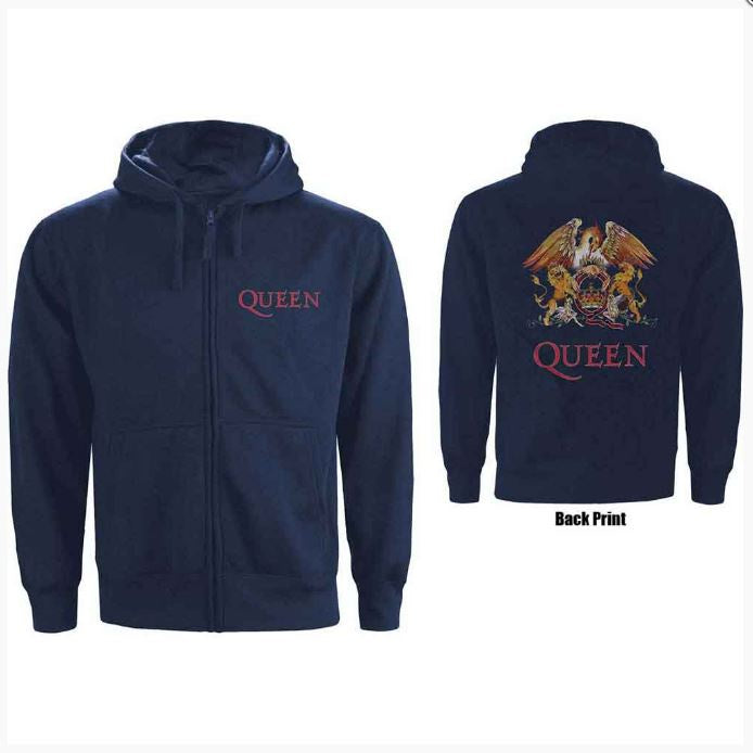 Rock Off - Queen 'Classic Crest' Unisex Zipped Hoodie
