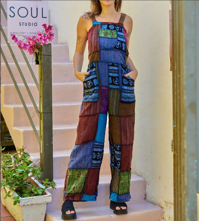 Jayli - In the Groove Patchwork Wide-Leg Overalls