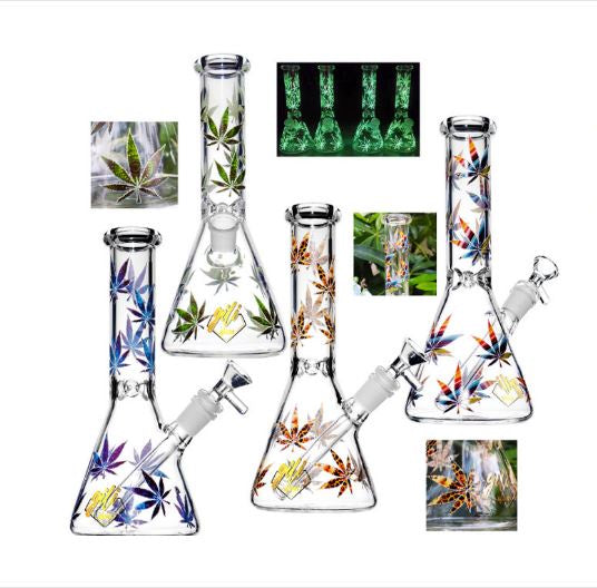 Gili Glass 10" Leaf Beaker Bottom w/Ice Pinch Pipe