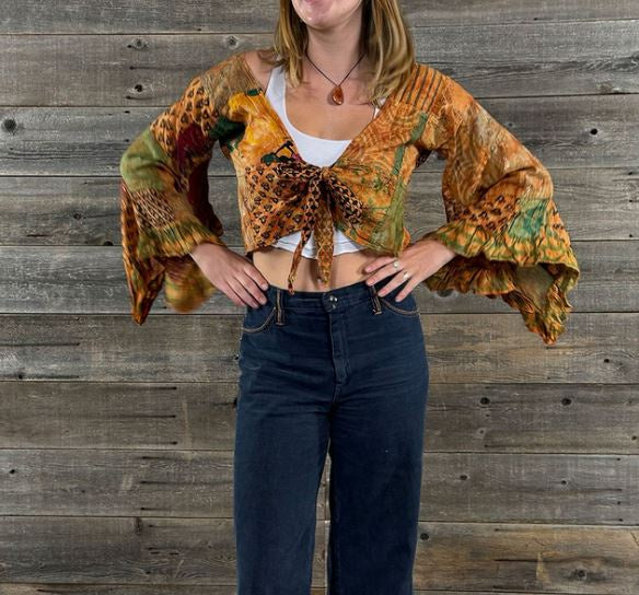 Jayli - "RHAPSODY TOP" Jaypuri Patchwork Super Wide Sleeve Wrap Top