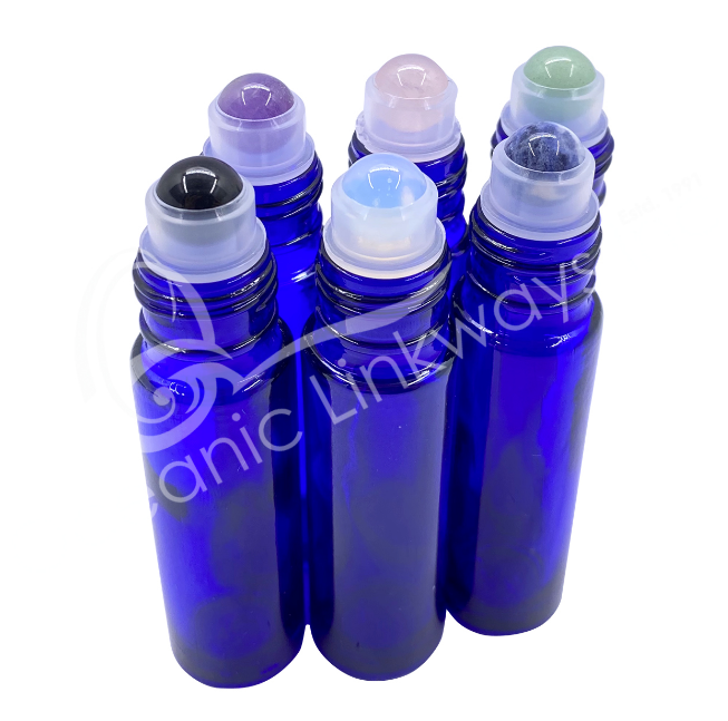 Oceanic - Blue Glass Oil Roller Bottle w/Gemstone Ball
