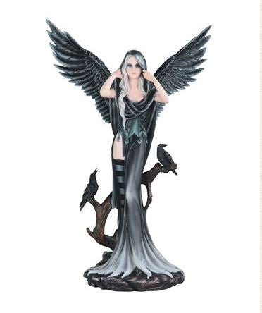 Large Dark Angel Fairy Statue w/Black Crows