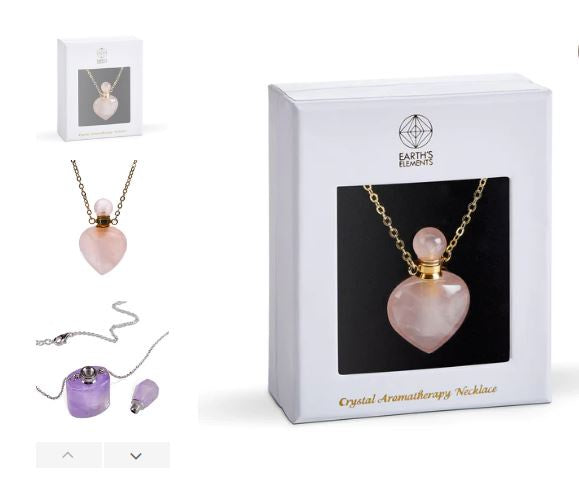 Earths Elements - Crystal Aromatherapy Necklace Rose Quartz Heart
