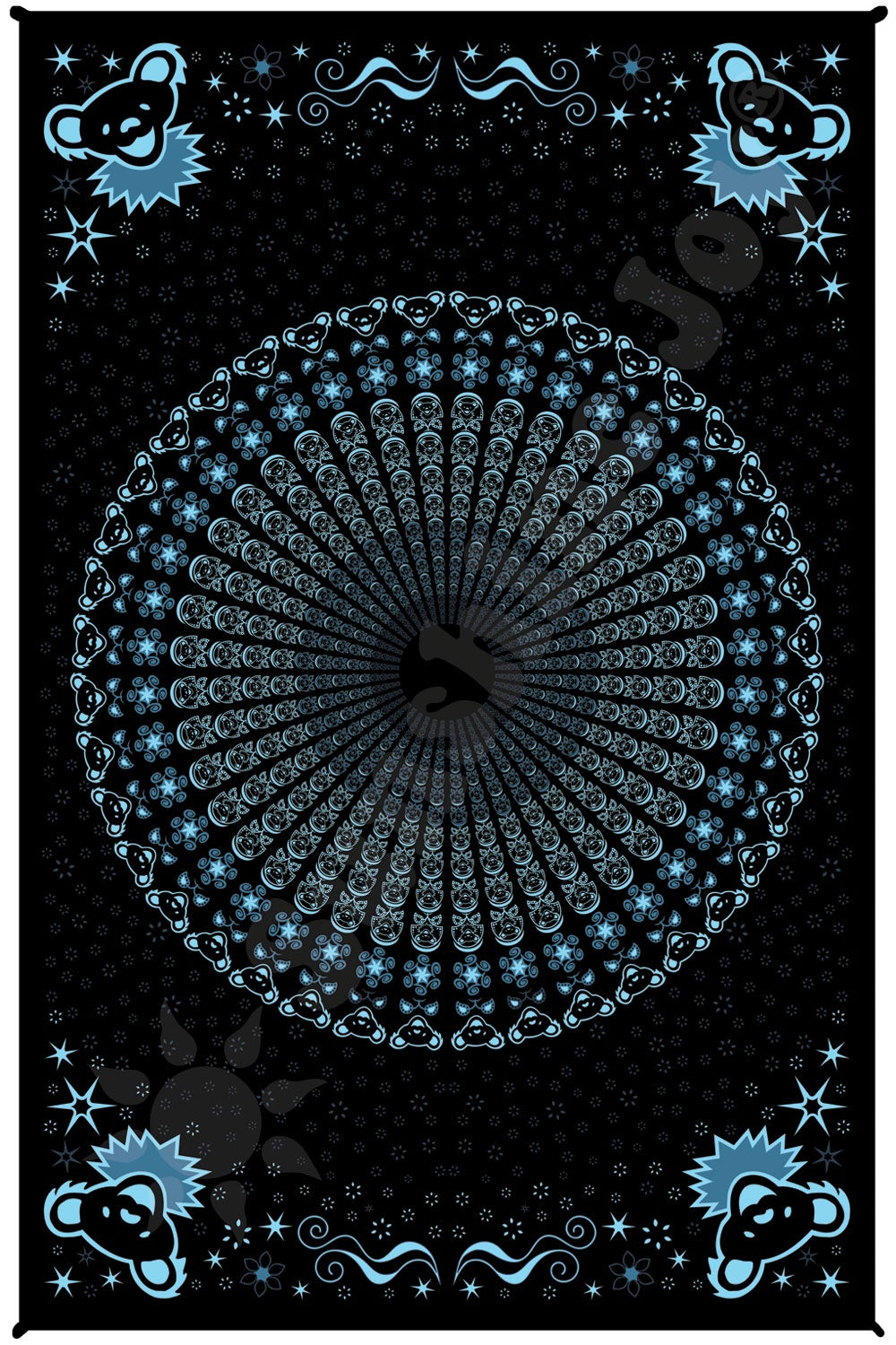 Dark Peacock Dead Bear Tapestry 72111