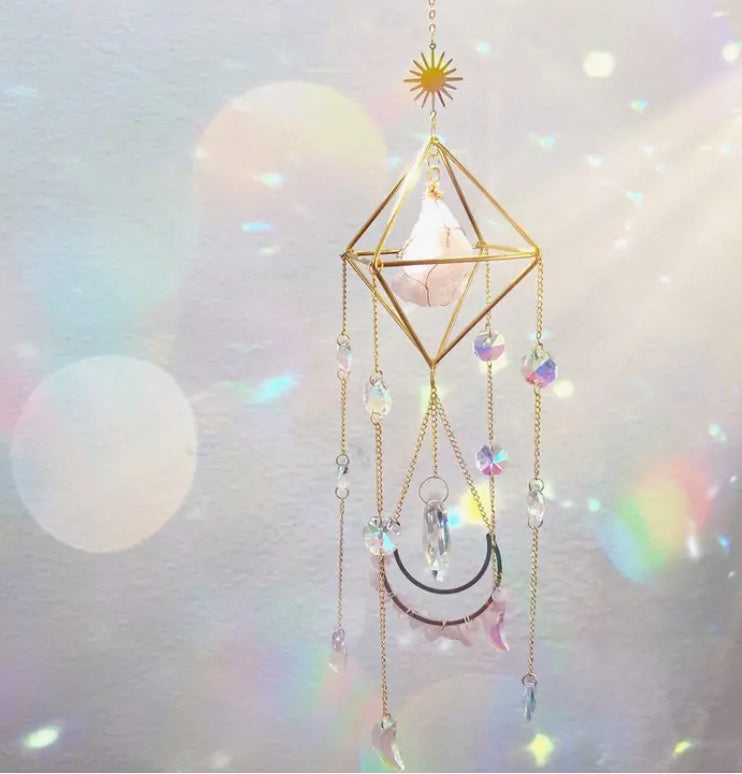 Celestial Habit Large Rose Quartz Crystal Suncatcher