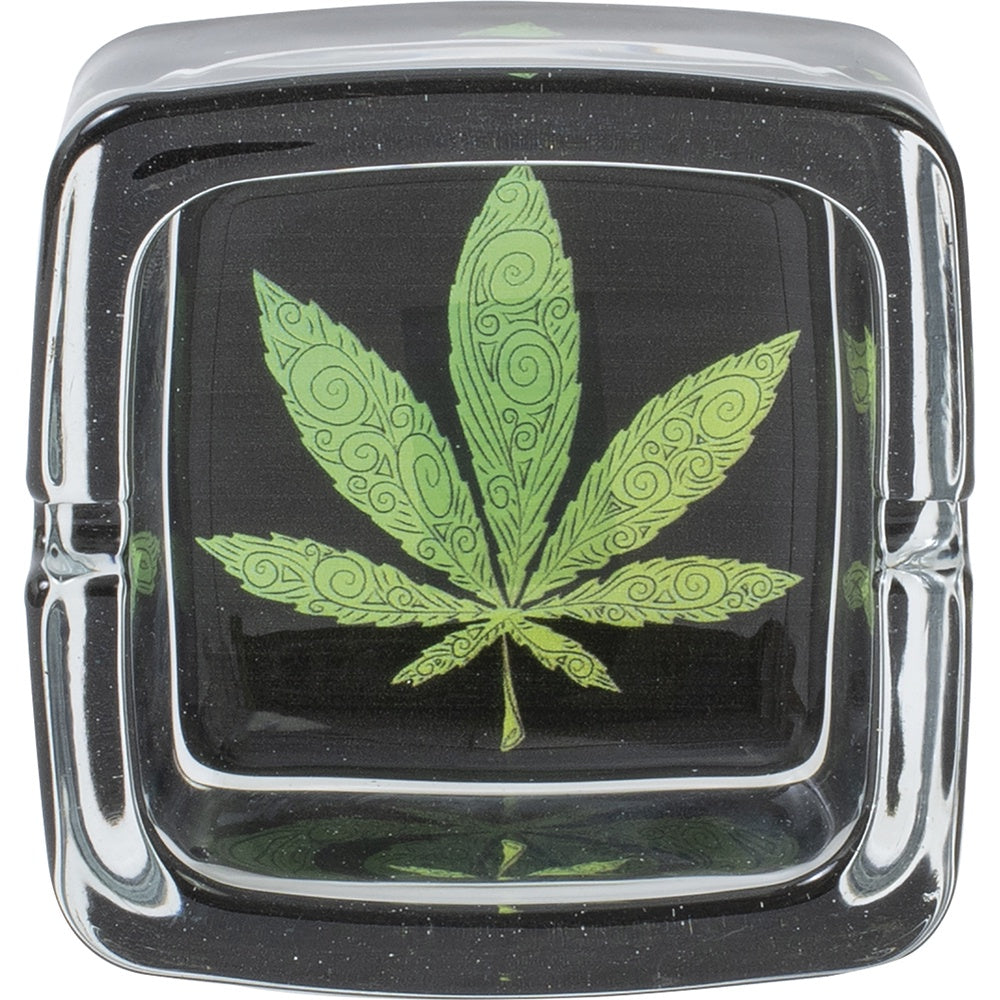Leaf Design Square Glass Ashtray