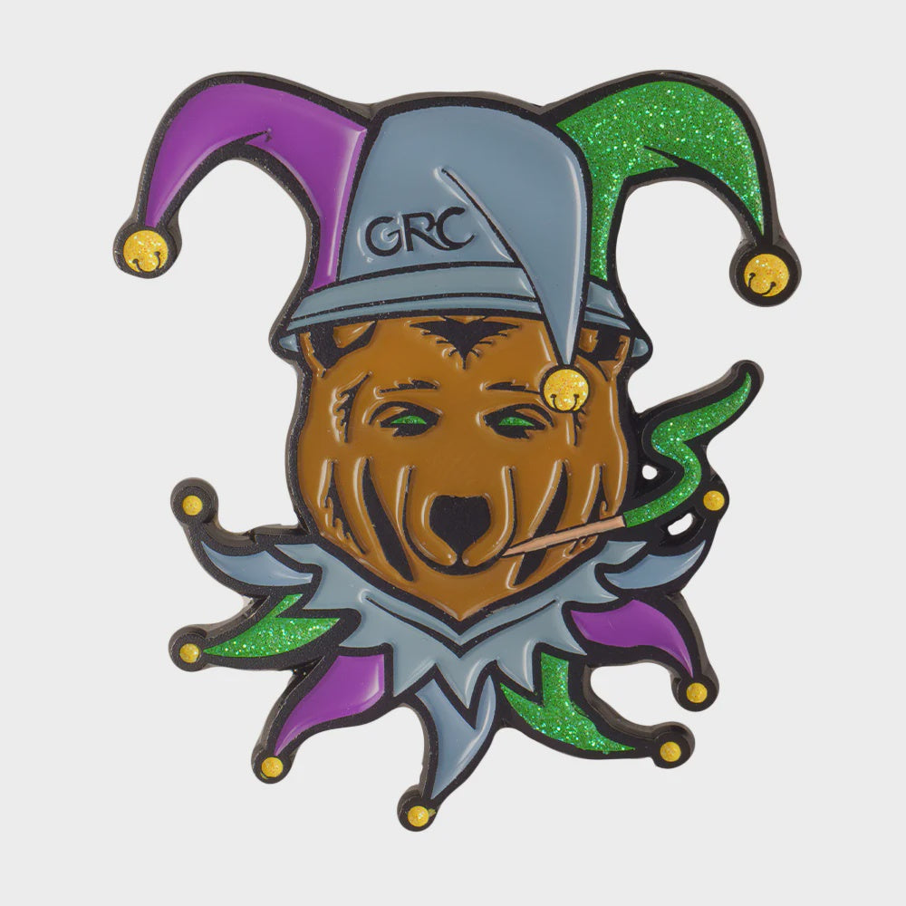 Jester Bear Purple Hat Pin