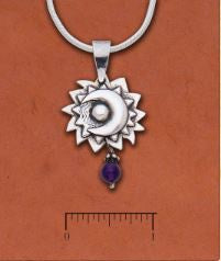 Tidepool - Sun & Moon Sterling Pendant w/Amethyst Bead on Silk Cord