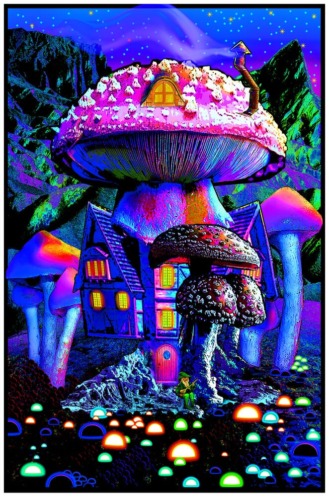 Mushroom House Non Flocked Blacklight Poster