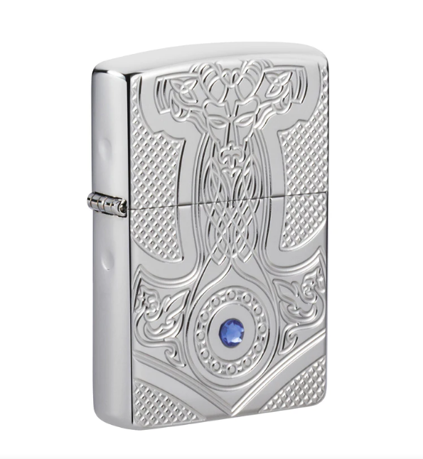 High Polished Chrome Mjolnir Medieval Design Zippo Lighter - 49289