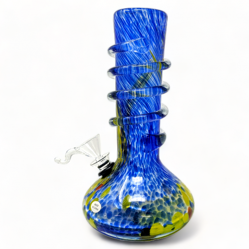 8" Squish Bottom w/Ring Wrap Neck Soft Glass Water Pipe