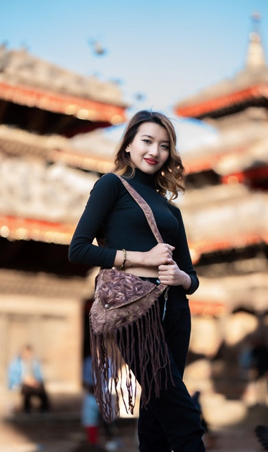 Fringe Triangular Passport Bag Brown