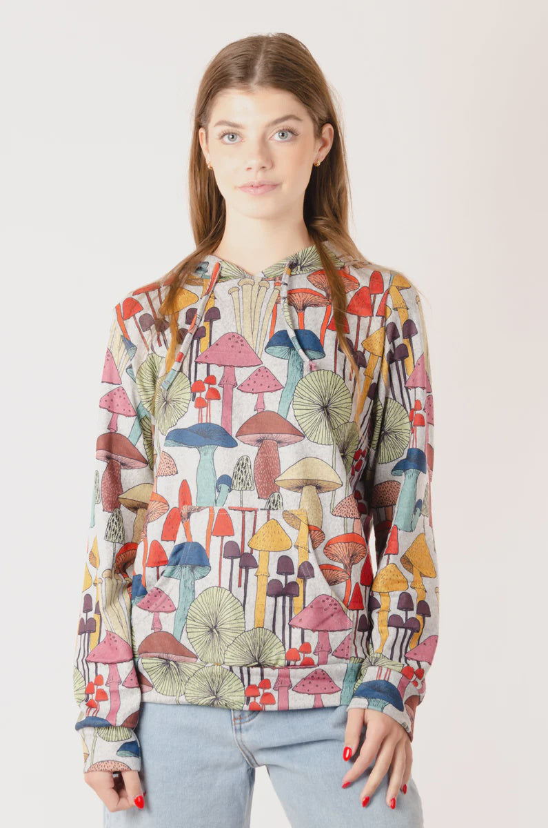 Mushroom Print Grey Hoodie