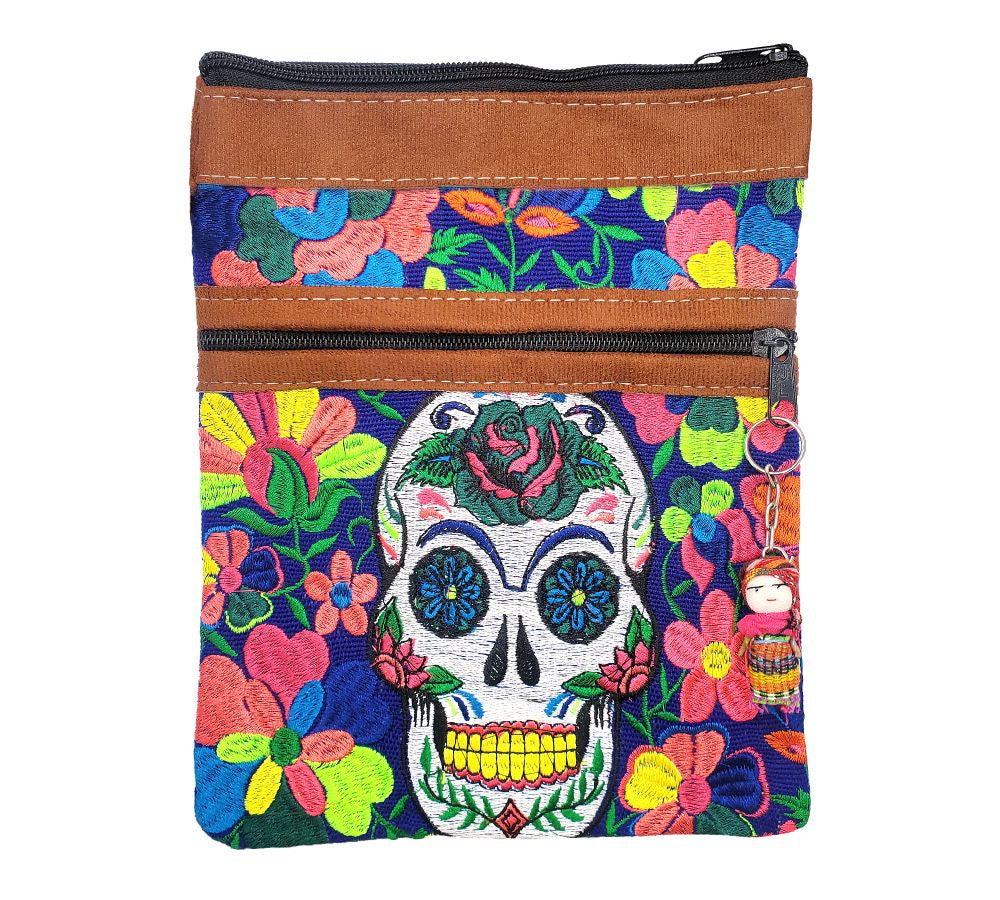 Pichincha - Nicole Embroidered Sugar Skull Inspired Passport Bag