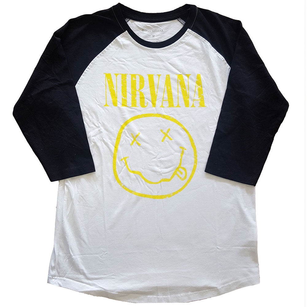 Nirvana Yellow Smiley White/Black Raglan