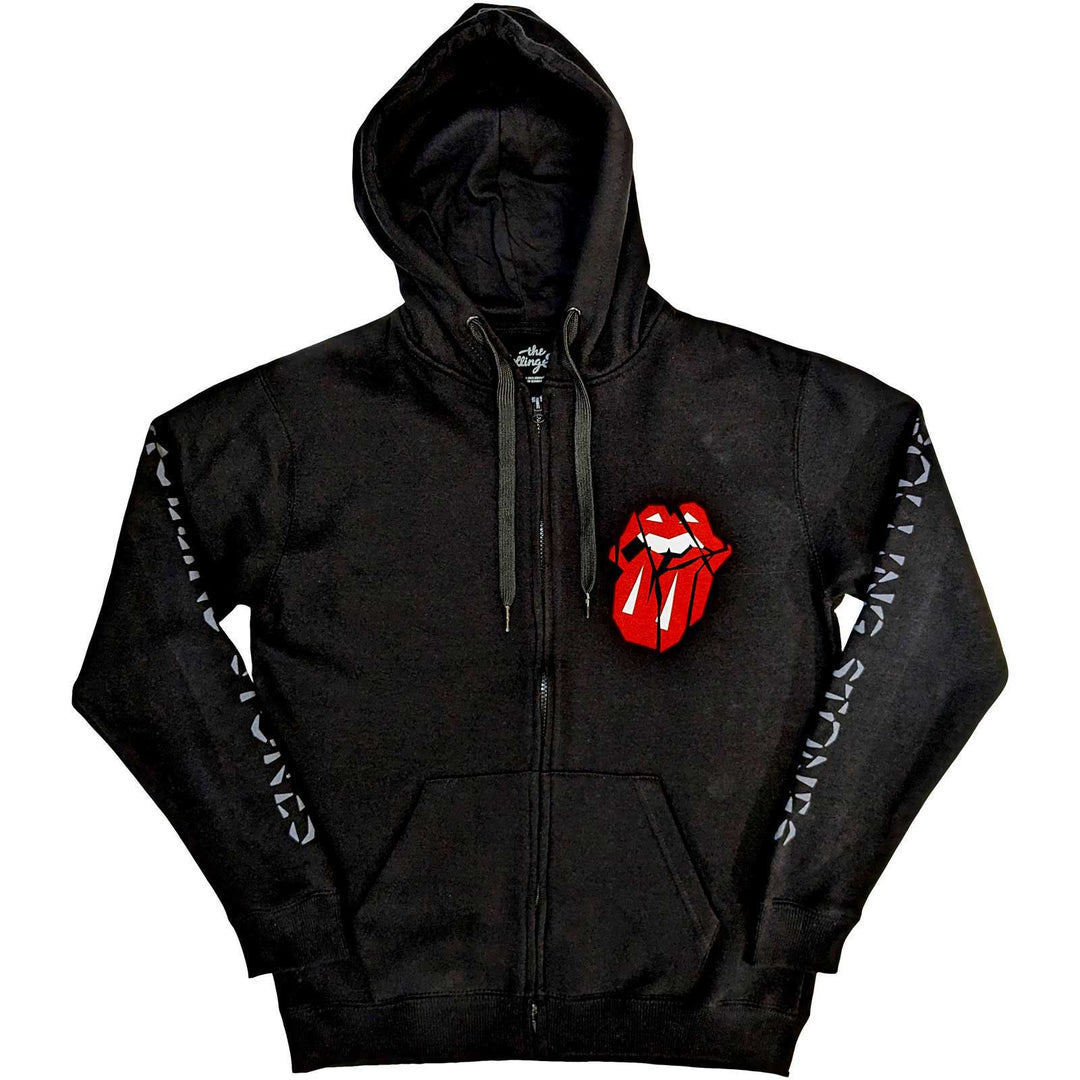 THE ROLLING STONES UNISEX ZIPPED HOODIE: HACKNEY DIAMONDS SHATTERED TONGUE