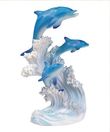 Blue Dolphins on Wave Statue 90085