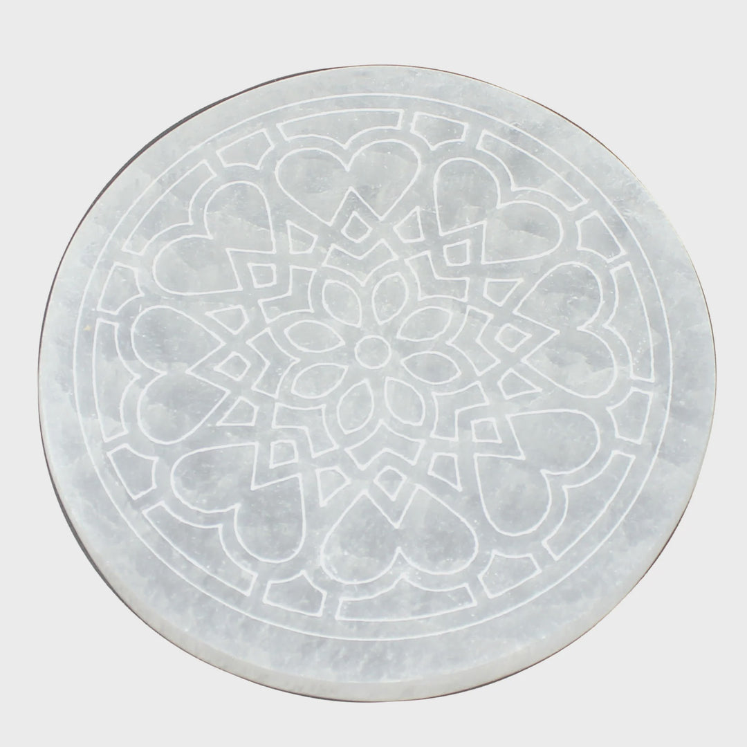 Earth's Elements - Selenite Heart w/Flowers Charging Coaster