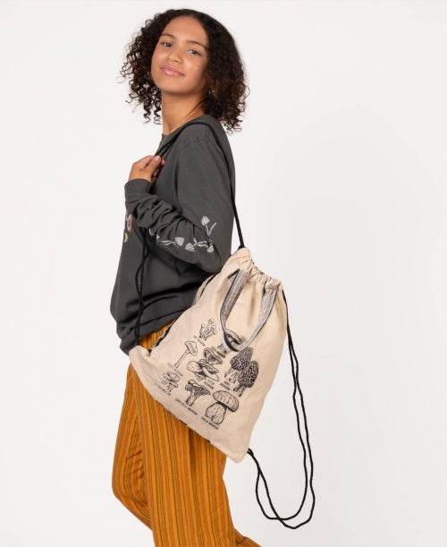 Mushroom Botanical Cinch String Backpack - Natural