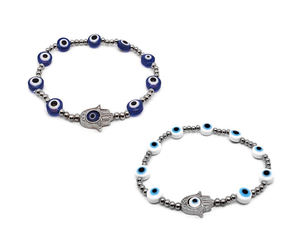 Stretchy Beaded Evil Eye Hamsa Bracelet