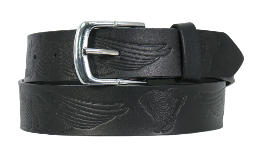 Black Leather Belt w/Wings & Motors