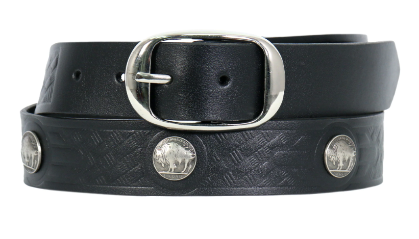 Black Leather Belt w/Buffalo Nickels