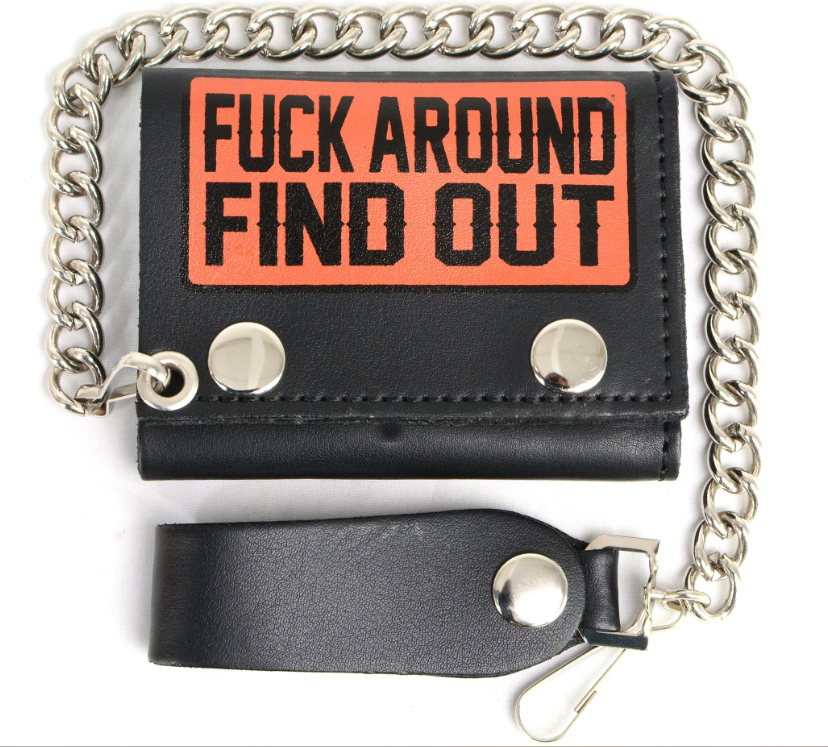 Fuck Around Leather Trifold Chain Wallet