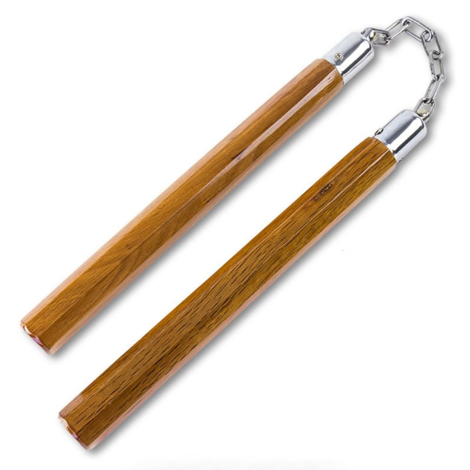 12" Natural Wood Brown Octagon Nunchaku