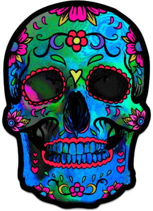 Blue Sugar Skull Color Sticker 4.5" x 3.2"