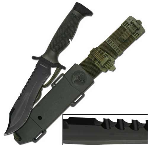 12" Black Survival Bowie Knife w/ABS Sheath