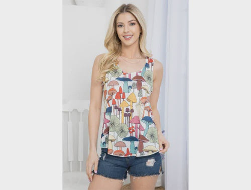 All Over Colorful Mushroom Print Tank Top