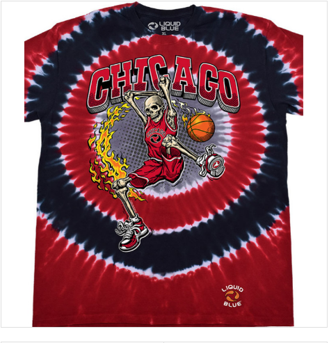 Liquid Blue - Chicago Dunker Basketball Skeleton Tie-Dye T-Shirt