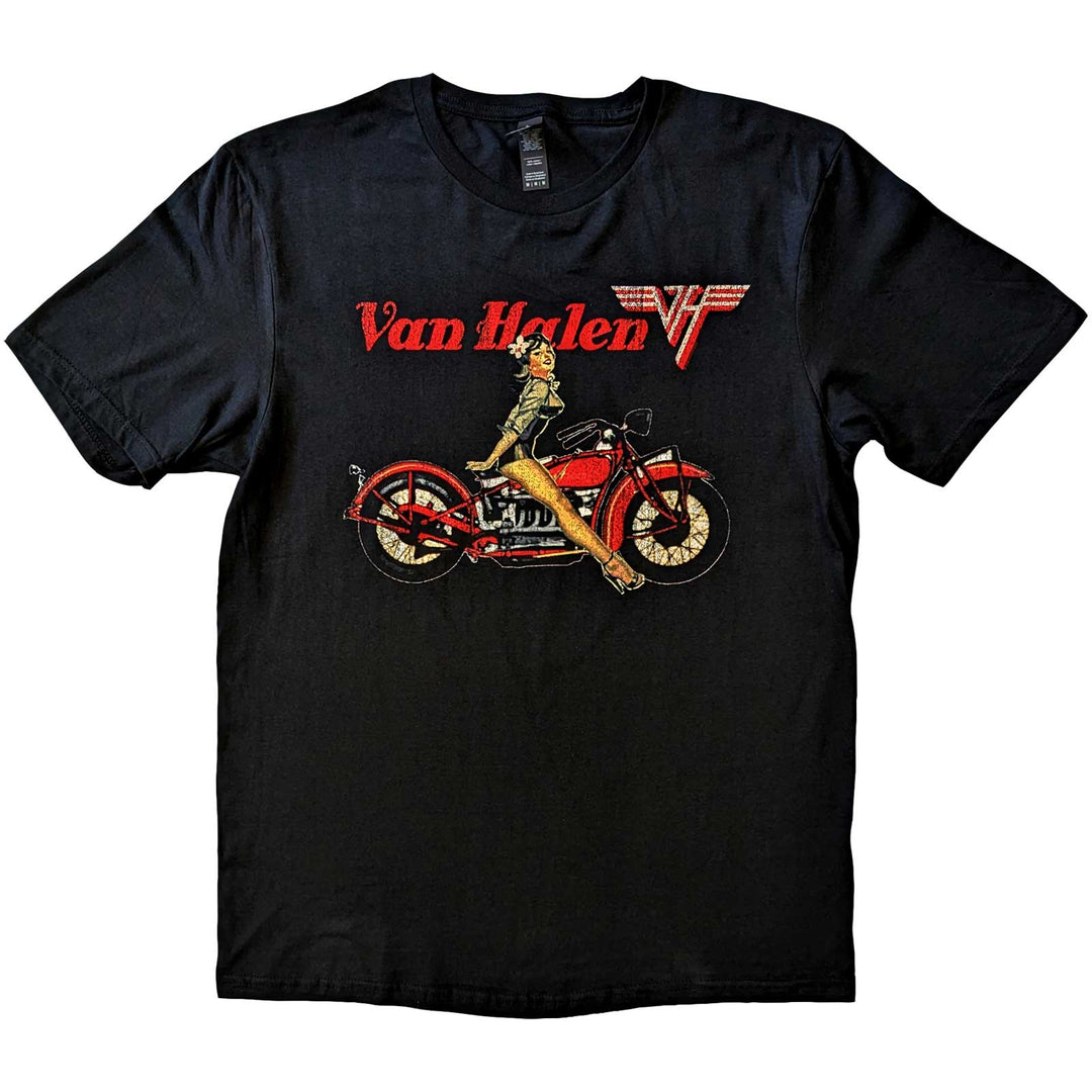 VAN HALEN UNISEX T-SHIRT: PIN-UP MOTORCYCLE