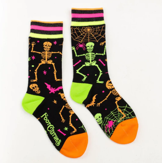 FootClothes - Rave Skeletons Crew Socks - UV Reactive