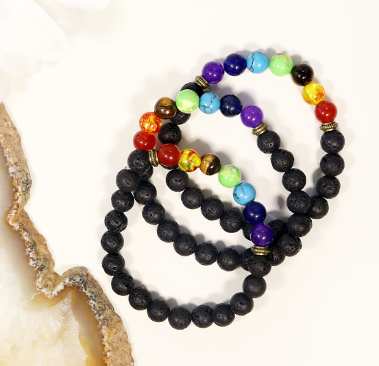 Nature's Artifacts – Lava Rock Chakra Bead Bracelet