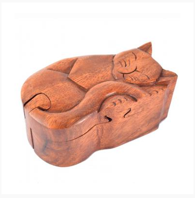Sleeping Cat Wooden Puzzle Box 64386
