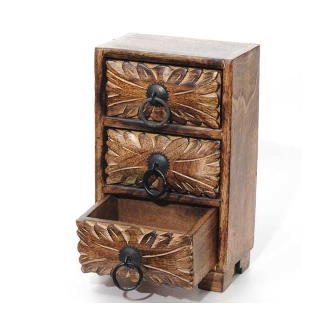RExpo - Hand Carved Wood Chest w/Three Drawers