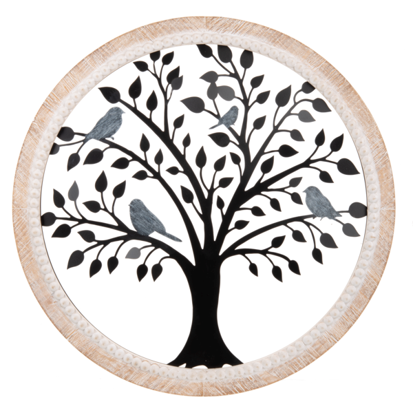 Round Bead Frame Tree with Birds Wall Decor