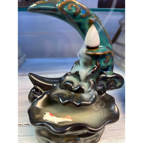 Ceramic Backflow Incense Burner - Koi Fish Moon