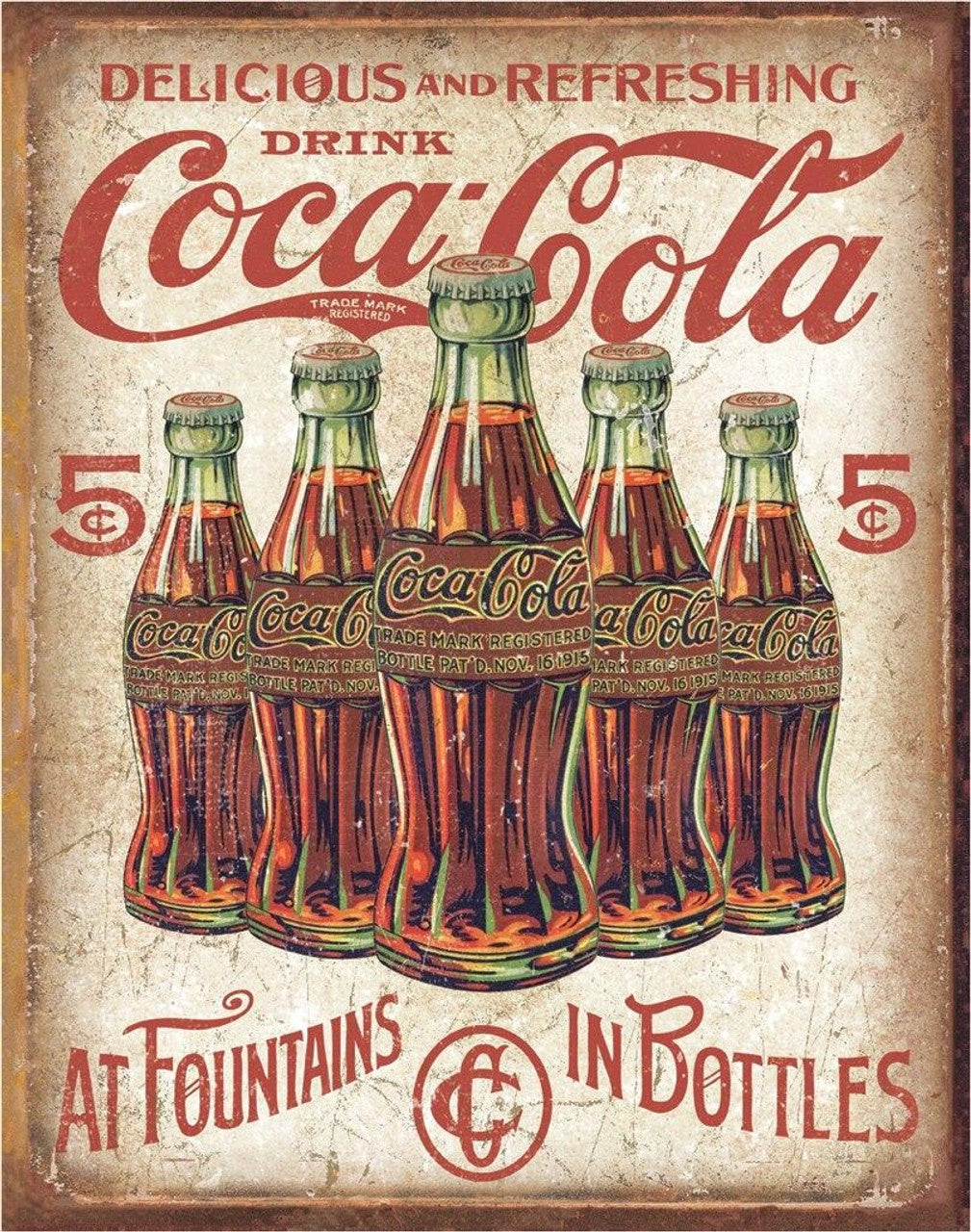 COKE - 5 Bottles Retro Tin Sign