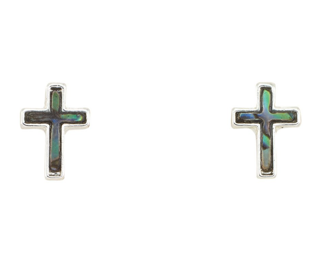 World End Imports - Mother Of Pearl & Paua Cross Stud Earrings