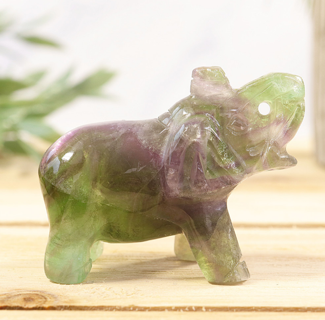 Nature's Artifacts - Fluorite Hand Craved Crystal Elephant