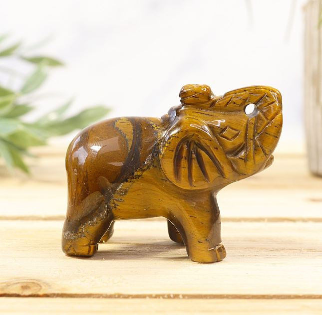 Nature's Artifacts - Tigers Eye Hand Craved Crystal Elephant