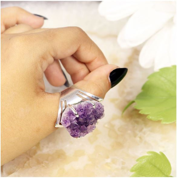 Nature's Artifacts - Amethyst Cluster Adjustable Ring